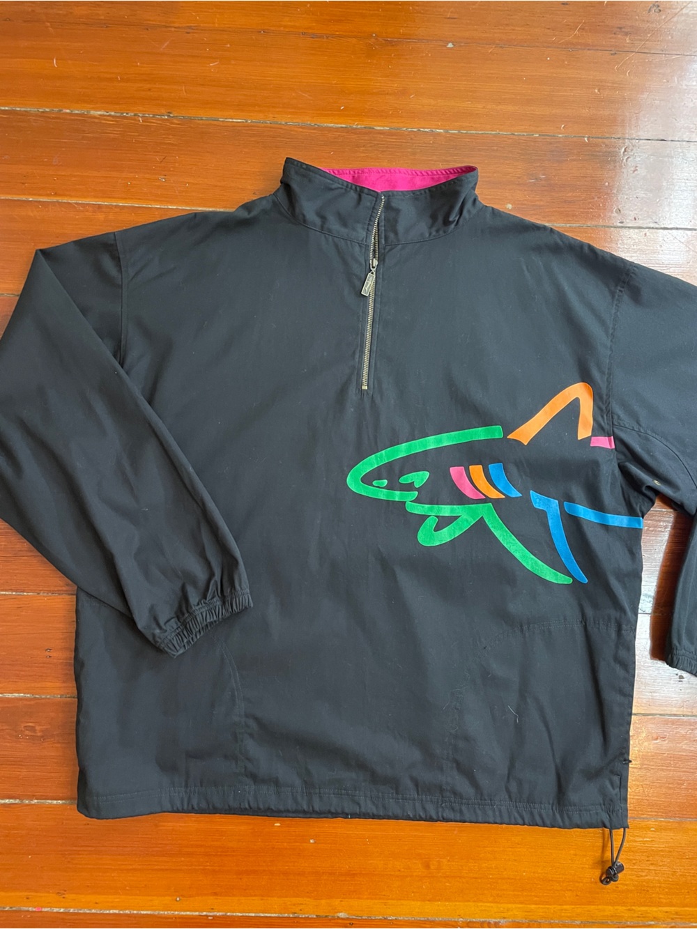 Vintage Reebok X Greg Norman 90s Wraparound Neon Shark 1/4 Zip Pullover XXL 🧡🎀